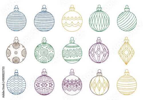 Festive Hand Drawn Holiday Ornaments Collection Decorative Baubles Set