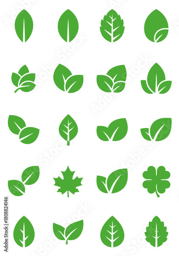 16x Green Leaf Vector Icon Set - Flat Eco Logo & Organic Nature Symbol Collection