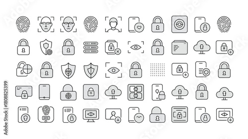 Collection of security and data protection icons representing digital safety and privacy