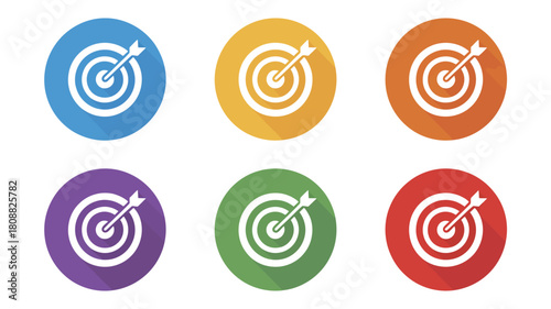 A collection of colorful target icons represents the concept of achieving goals and objectives.