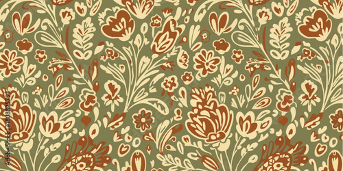 Retro Floral Pattern with Warm Earth Tones for Textile Design