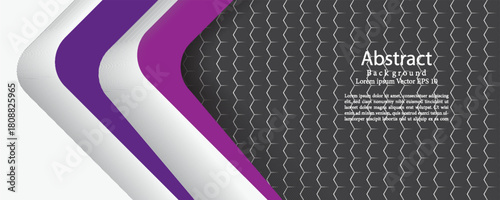 Abstract arrow purple pink white arrow curve geometric direction on grey with blank space design modern futuristic background. EPS10, website