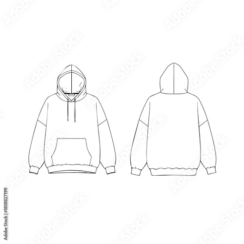 Wallpaper Mural Classic Hoodie technical fashion illustration. hoodie vector template illustration. front and back view. oversized. drop shoulder. unisex. white color. CAD mockup Torontodigital.ca