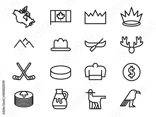 A collage of Canadian symbols includes a map, flag, crown, and wildlife icons.