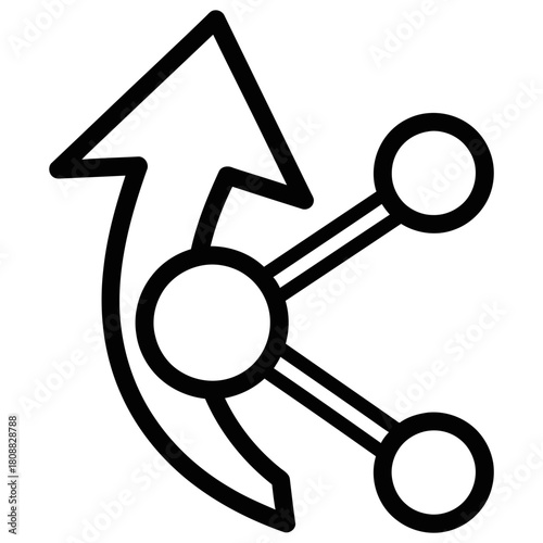Minimalist line art icon representing digital sharing and network growth, with a dynamic upward arrow symbolizing data forwarding and progress