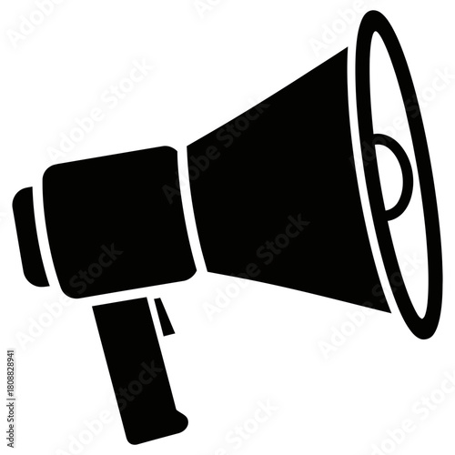 A loud megaphone icon symbol for announcements, promotions, and communication, conveying a strong message in black and white