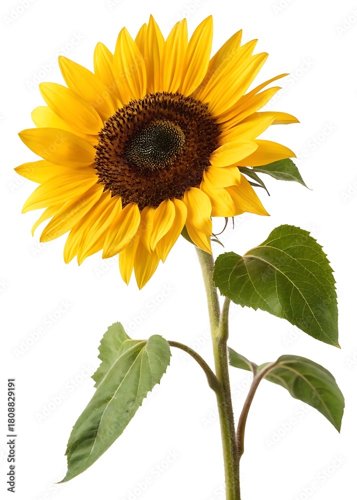 Fototapeta premium Yellow sunflower with a green leaf