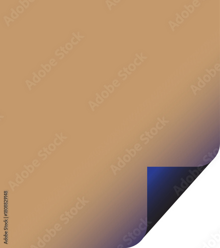 Curled brown gradient paper revealing dark blue corner design