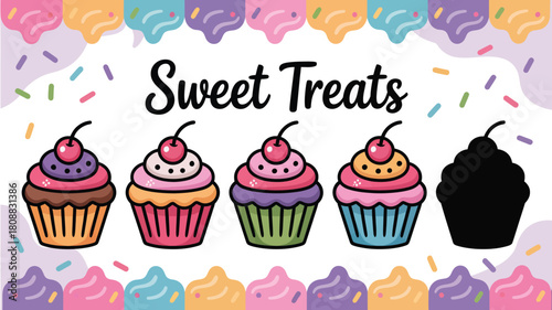 Five sweet treats with one cupcake silhouette for a guessing game