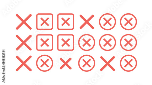 A grid of red crosses and circles signifies a list of incorrect or rejected items.