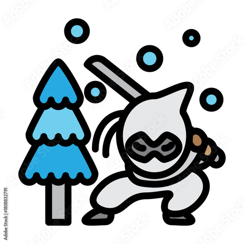 Snow Ninja Vector Filled Icon Design