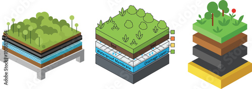 Urban Green Roof Isometric Cutaway Illustration