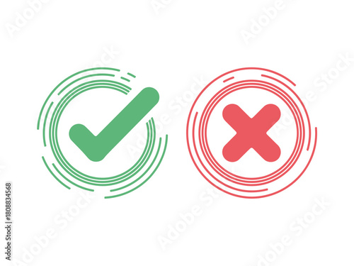 A green check mark and a red 'X' symbol indicate approval and disapproval.