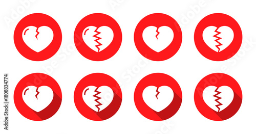 Heartbreak and sadness icon with long shadow. Cracked heart symbol
