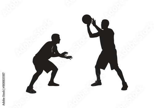 Two basketball players in silhouette isolated on