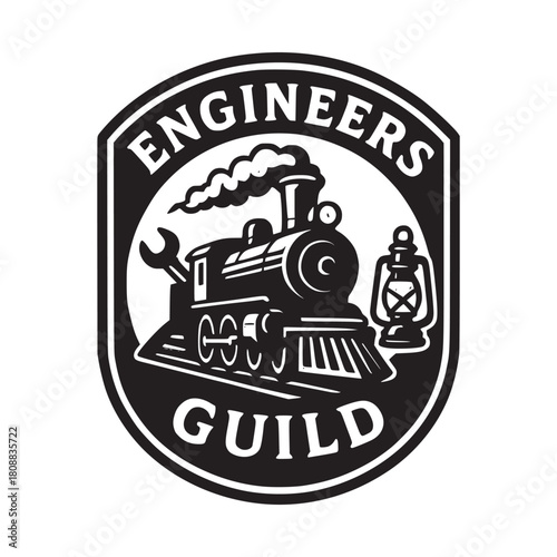 Engineers Guild Vintage Steam Locomotive Emblem Retro Railway Icon Set – Classic Locomotive Art