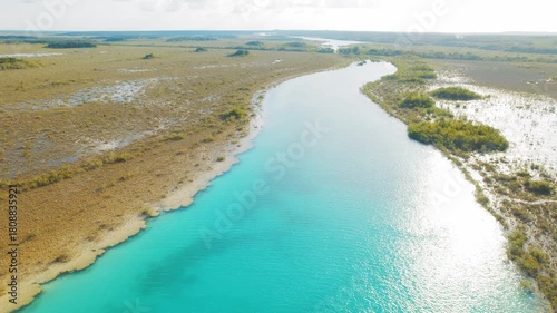 Wallpaper Mural Wide aerial view of Bacalar lagoon with turquoise water and wetlands in Mexico Torontodigital.ca
