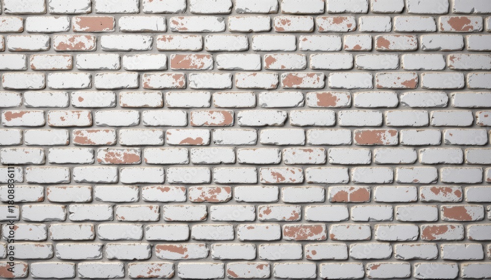 Naklejka premium Weathered White Brick Wall with Distressed Texture and Rustic Appeal in Urban Environment