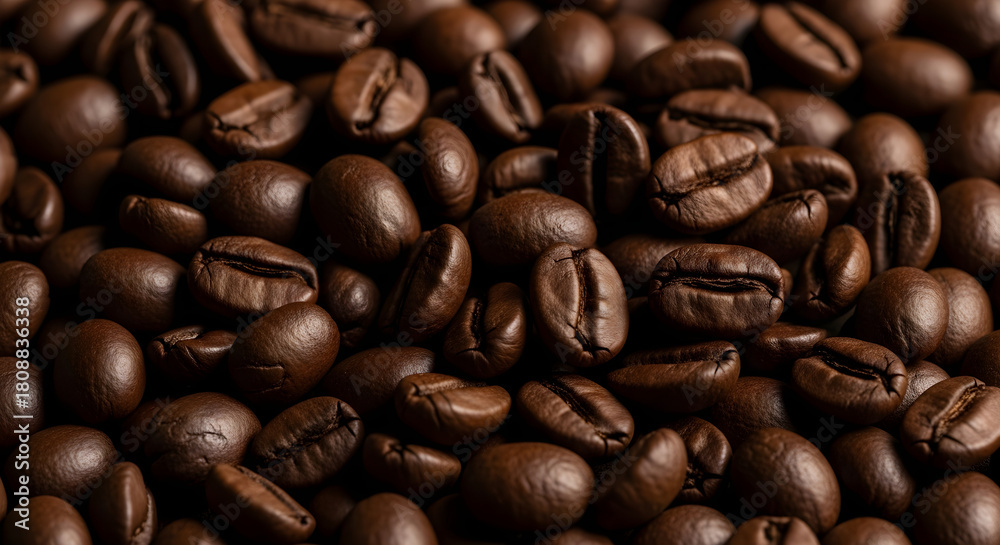 Fototapeta premium Roasted coffee beans as background for cafe and coffee shop
