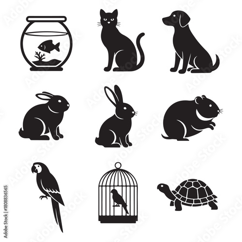 Collection of various pets isolated on