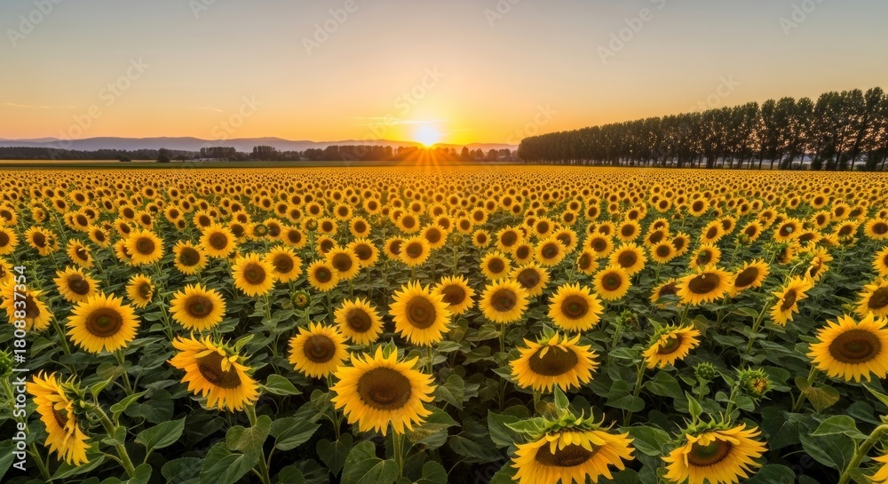Fototapeta premium Golden Sunflower Field at Sunset