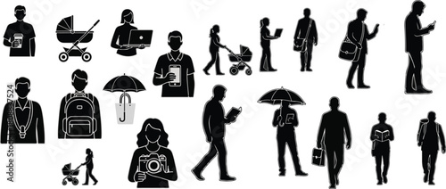 Everyday People Silhouettes with Props Illustration