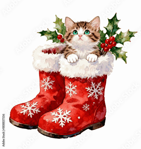 Starry Night Kitty in Boots isolated watercolor vector illustration svg