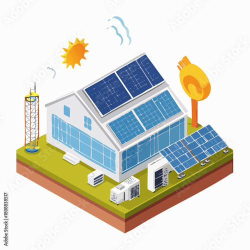 Eco-Friendly Home with HVAC System and Solar Panels Sustainable Living with Renewable Energy and Efficient Air Conditioning