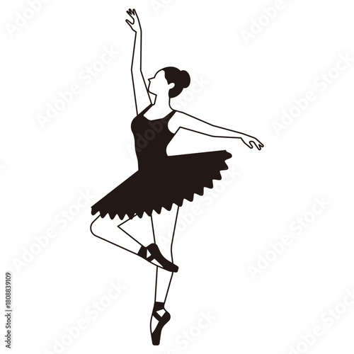 白と黒の優雅に踊るバレエダンサーのイラスト素材2