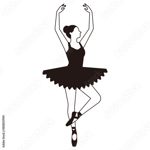 白と黒の優雅に踊るバレエダンサーのイラスト素材4
