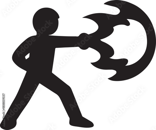 Silhouette vector of fireball blast icon, dynamic explosion, isolated on white background.