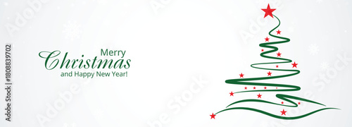 Merry Christmas And Happy New Year Greeting With Green Spiral Tree Illustration