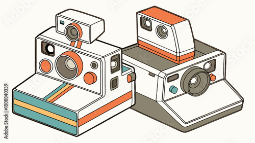 Retro Instant Cameras Isometric Illustration Vintage Photography Design Asset Creative Lifestyle Nostalgia Social Media Marketing