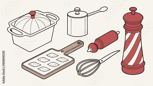 Creative Isometric Kitchen and Baking Tools for Delicious Recipes and Culinary Web Design