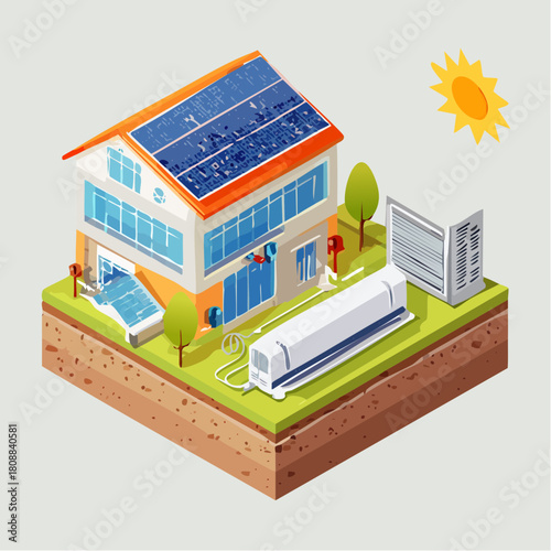 Modern Eco-Friendly House Featuring Comprehensive Solar Energy Solutions and Integrated HVAC Technology for Sustainable Residential Comfort and Energy Independence