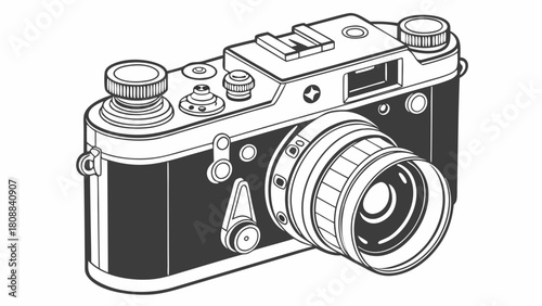 Retro Film Camera Line Art Illustration Vintage Photography Equipment Drawing for Creative Design Media and Nostalgic Marketing