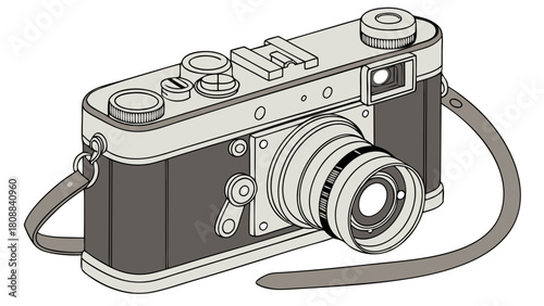 Retro Vintage Film Camera Illustration. Classic Photography Equipment for Creative Design, Media Production, and Nostalgic Art Projects