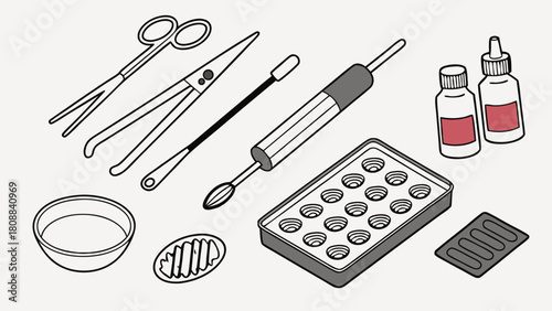 Precision Lab Tools Medical Instruments and Crafting Supplies for Scientific Research Pharmaceutical Preparation Line Art
