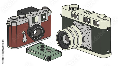 Classic Vintage Film Cameras Illustration Retro Photography Equipment for Creative Design and Nostalgic Hobby Content