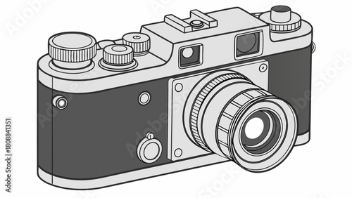 Classic Vintage Film Camera Line Art Illustration for Retro Photography Hobby and Creative Design Projects