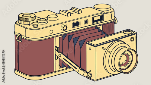 Retro Bellows Camera and Modern Digital Camera Blend for Photography Evolution and Creative Technology
