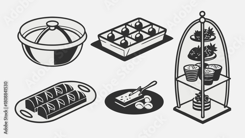 Modern Line Art Food Presentation for Catering Menus Restaurant Websites and Event Planning Graphics