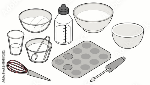 Kitchen Baking Essentials and Ingredients for Homemade Recipes. Preparing Delicious Muffins, Desserts, and Wholesome Family Meals.