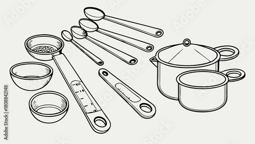 Precise Kitchen Measuring Tools Set Spoons Cups and Pot for Accurate Cooking Baking and Recipe Preparation Essential Culinary Utensils