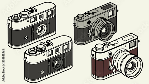 Classic Retro Rangefinder Cameras Illustration Vintage Photography Gear Creative Design Hobby Nostalgia