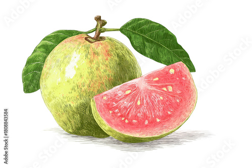 Guava Slice Sketch Art isolated on transparent background