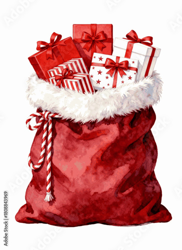 Season's Joy Gift Sack Christmas isolated watercolor vector illustration svg