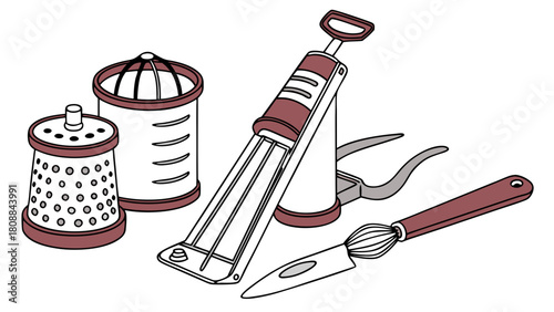 Essential Kitchen Tools Grater Cookie Press Pastry Brush for Creative Home Baking Cooking Recipes and Food Blog Design