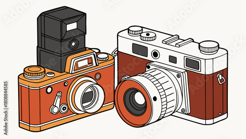 Retro Film Cameras Illustration for Photography Enthusiasts and Creative Design Projects Capturing Nostalgic Moments and Artistic Inspiration