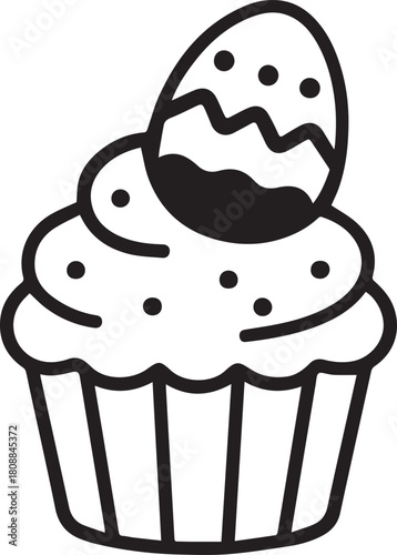 A delectable cupcake crowned with a decorative egg in the spirit of the Easter holiday, this minimalistic illustration showcases sweet treats and seasonal joy.
